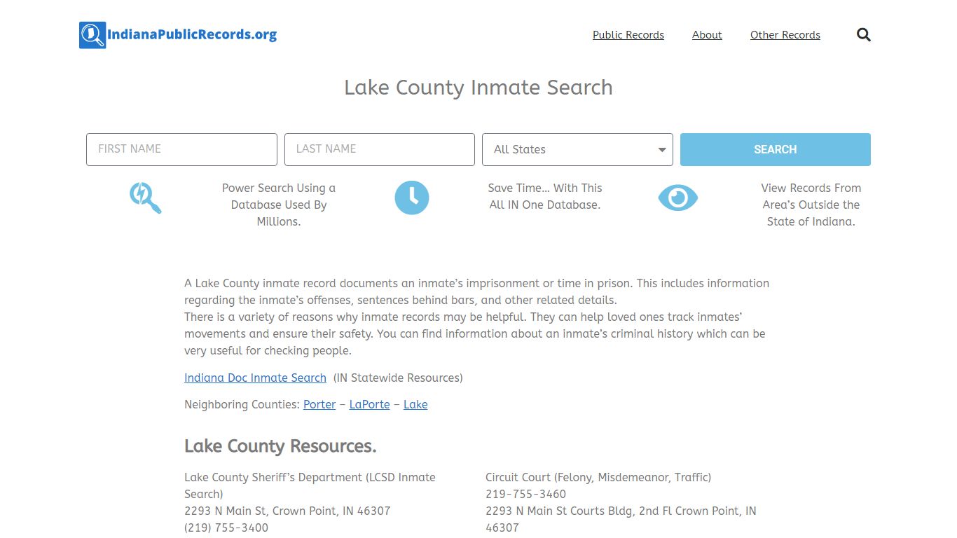 Lake County Inmate Search - LCSD IN Current & Past Jail Records
